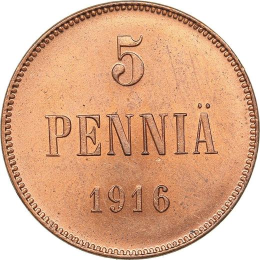 Реверс монеты - 5 пенни 1916 года - цена  монеты - Финляндия, Великое княжество