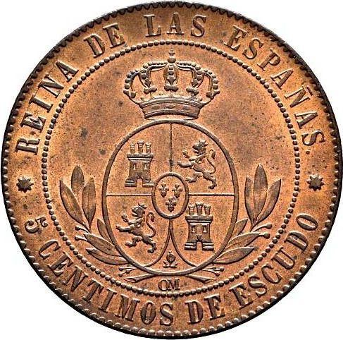 Реверс монеты - 5 сентимо эскудо 1868 года OM Восьмиконечные звёзды - цена  монеты - Испания, Изабелла II