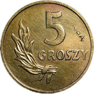 Реверс монеты - Пробные 5 грошей 1949 года Томпак - цена  монеты - Польша, Народная Республика