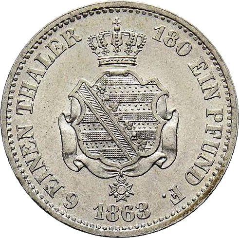 Reverso 1/6 tálero 1863 B - valor de la moneda de plata - Sajonia, Juan