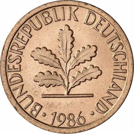 Реверс монеты - 1 пфенниг 1986 года D - цена  монеты - Германия, ФРГ