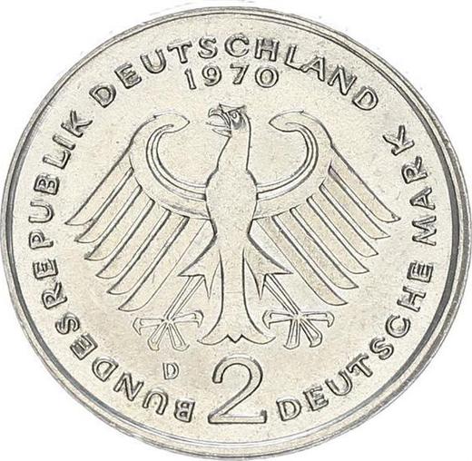 Rewers monety - 2 marki 1970 D "Konrad Adenauer" - cena  monety - Niemcy, RFN