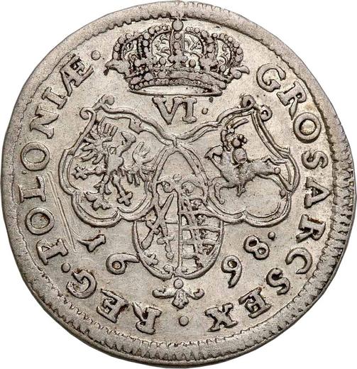 Реверс монеты - Пробный Шестак (6 грошей) 1698 года "Коронный" - цена серебряной монеты - Польша, Август II Сильный