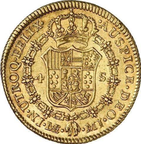 Reverse 4 Escudos 1779 MI - Gold Coin Value - Peru, Charles III