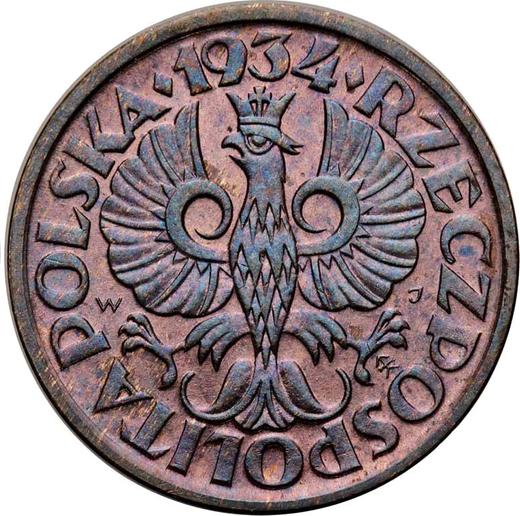 Аверс монеты - 1 грош 1934 года WJ - цена  монеты - Польша, II Республика