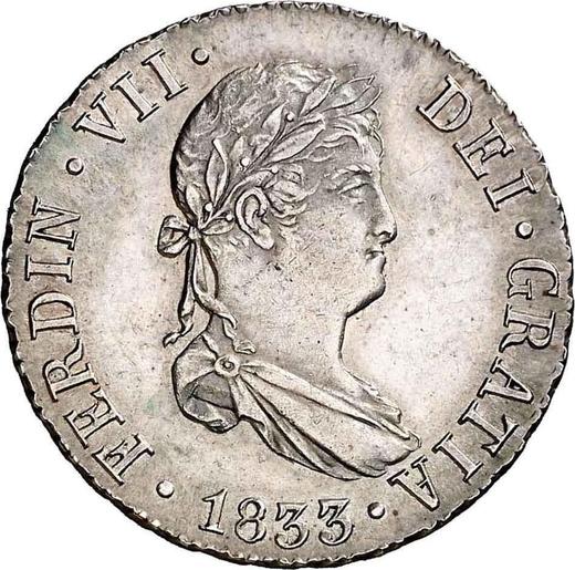 Obverse 2 Reales 1833 S JB - Silver Coin Value - Spain, Ferdinand VII