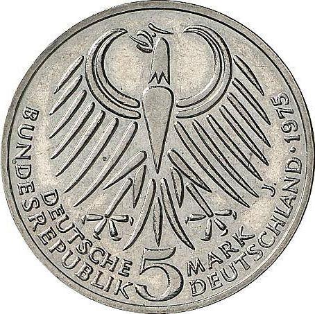 Аверс монеты - 5 марок 1975 года J "Фридрих Эберт" Гибрид - цена серебряной монеты - Германия, ФРГ