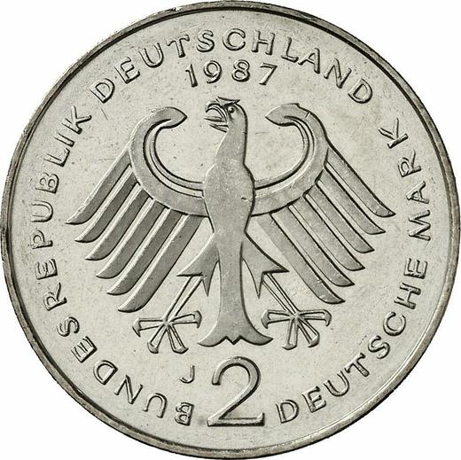 Rewers monety - 2 marki 1987 J "Theodor Heuss" - cena  monety - Niemcy, RFN