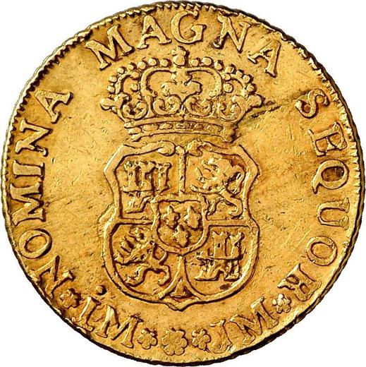 Reverse 2 Escudos 1762 JM - Gold Coin Value - Peru, Charles III