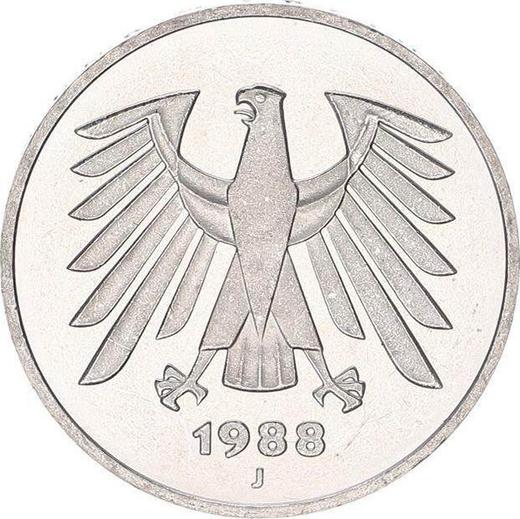 Реверс монеты - 5 марок 1988 года J - цена  монеты - Германия, ФРГ