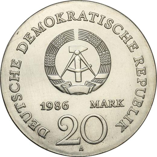 Rewers monety - 20 marek 1986 A "Bracia Grimm" - cena srebrnej monety - Niemcy, NRD