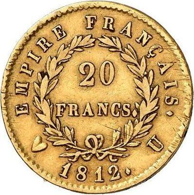 Reverso 20 francos 1812 U "Tipo 1809-1815" Turín - valor de la moneda de oro - Francia, Napoleón I Bonaparte