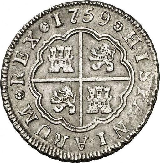 Rewers monety - 2 reales 1759 M JP - cena srebrnej monety - Hiszpania, Karol III