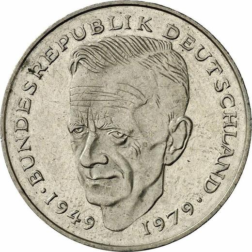 Obverse 2 Mark 1988 J "Kurt Schumacher" -  Coin Value - Germany, FRG