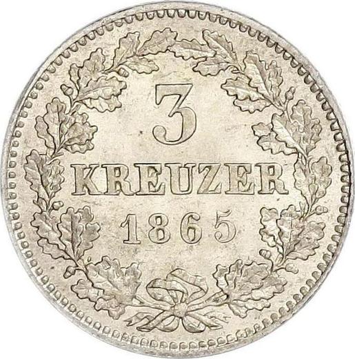 Реверс монеты - 3 крейцера 1865 года - цена серебряной монеты - Гессен-Дармштадт, Людвиг III