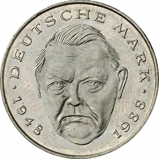 Obverse 2 Mark 1989 J "Ludwig Erhard" -  Coin Value - Germany, FRG