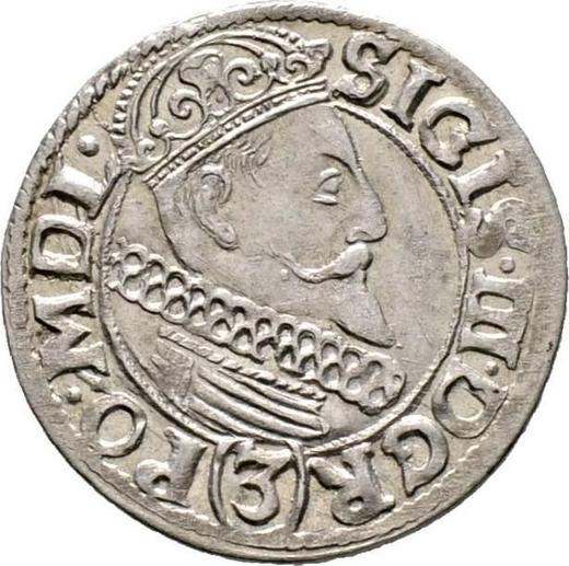 Аверс монеты - 3 крейцера 1617 года - цена серебряной монеты - Польша, Сигизмунд III Ваза