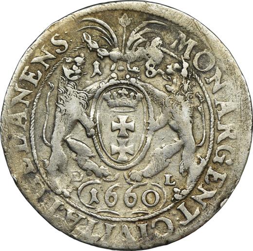 Rewers monety - Ort (18 groszy) 1660 DL "Gdańsk" - cena srebrnej monety - Polska, Jan II Kazimierz