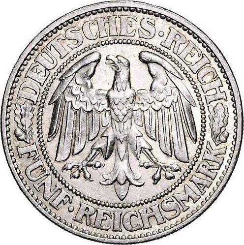 Аверс монеты - 5 рейхсмарок 1928 года G "Дуб" - цена серебряной монеты - Германия, Bеймарская республика