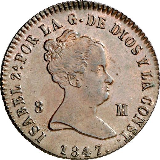 Anverso 8 maravedíes 1847 Ja "Valor nominal sobre el reverso" - valor de la moneda  - España, Isabel II
