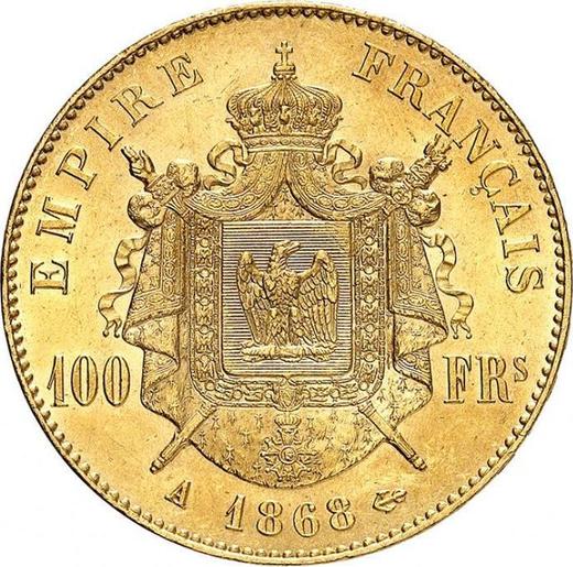 Reverso 100 francos 1868 A "Tipo 1862-1870" París - valor de la moneda de oro - Francia, Napoleón III Bonaparte