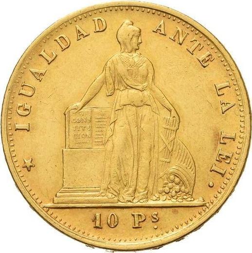 Avers 10 Pesos 1863 So - Münze Wert - Chile, Republik