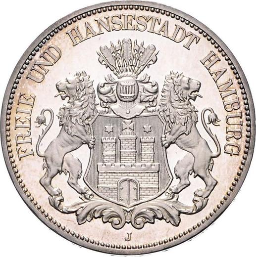 Аверс монеты - 5 марок 1913 года J "Гамбург" - цена серебряной монеты - Германия, Германская Империя