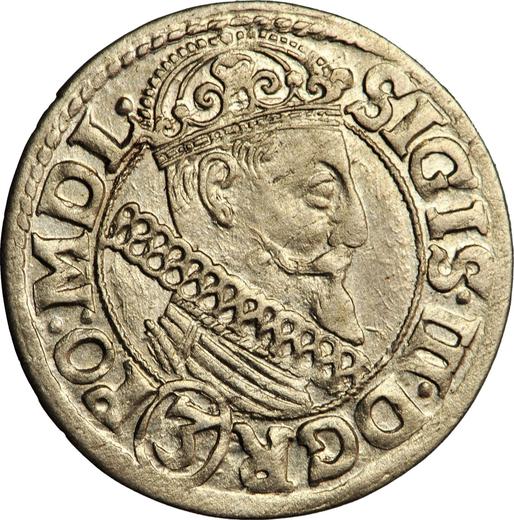 Аверс монеты - 3 крейцера 1616 года - цена серебряной монеты - Польша, Сигизмунд III Ваза