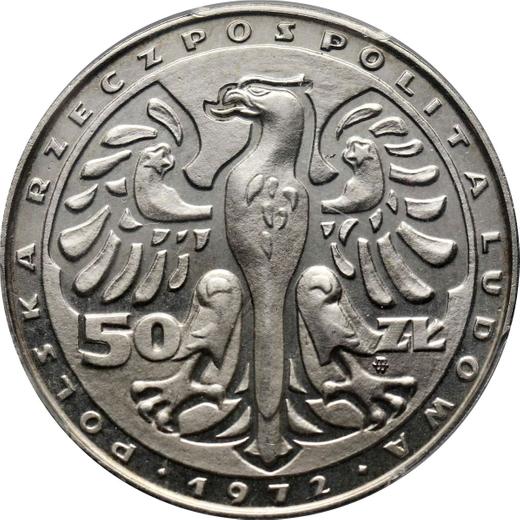 Аверс монеты - Пробные 50 злотых 1972 года MW "Фридерик Шопен" Серебро Без надписи PRÓBA - цена серебряной монеты - Польша, Народная Республика