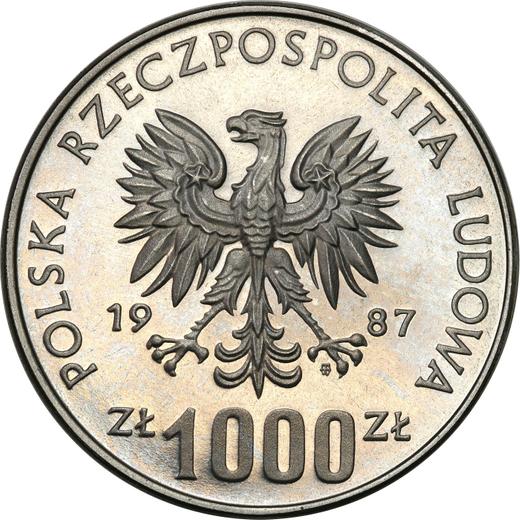 Obverse Pattern 1000 Zlotych 1987 MW ET "XV Winter Olympic Games - Calgary 1988" Nickel -  Coin Value - Poland, Peoples Republic