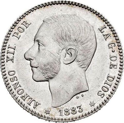 Аверс монеты - 1 песета 1883 года MSM - цена серебряной монеты - Испания, Альфонсо XII