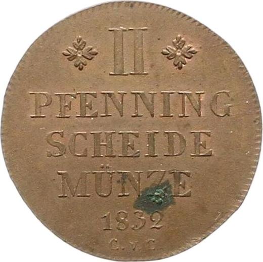 Reverso 2 Pfennige 1832 CvC - valor de la moneda  - Brunswick-Wolfenbüttel, Guillermo