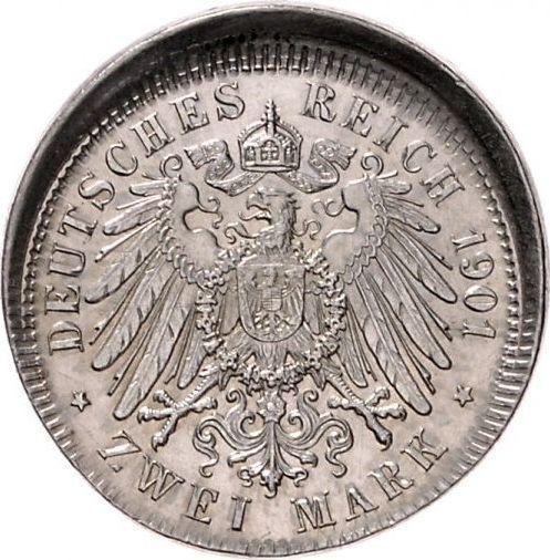 Rewers monety - 2 marki 1901 A "Prusy" 200-lecie Królestwa Przesunięcie stempla - cena srebrnej monety - Niemcy, Cesarstwo Niemieckie
