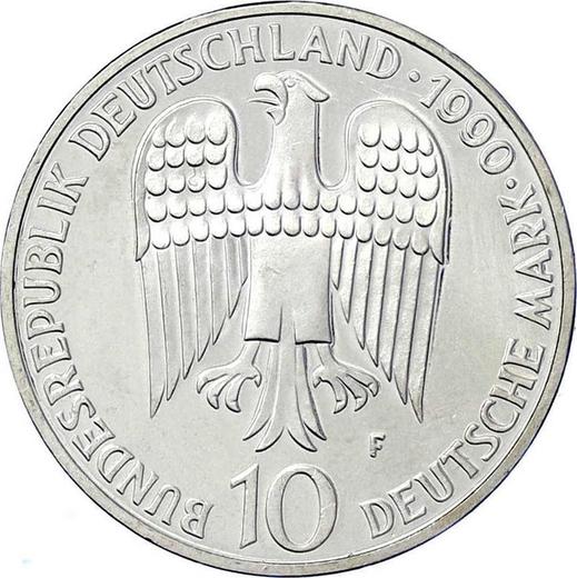 Реверс монеты - 10 марок 1990 года F "Фридрих I Барбаросса" Большой вес - цена серебряной монеты - Германия, ФРГ