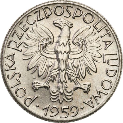 Аверс монеты - Пробные 5 злотых 1959 года WJ "Шахта" Никель - цена  монеты - Польша, Народная Республика
