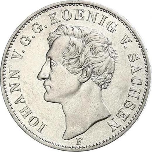 Аверс монеты - Талер 1855 года F "Посещение Дрезденского монетного двора" - цена серебряной монеты - Саксония-Альбертина, Иоганн