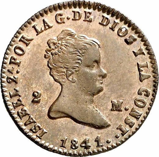 Аверс монеты - 2 мараведи 1841 года - цена  монеты - Испания, Изабелла II