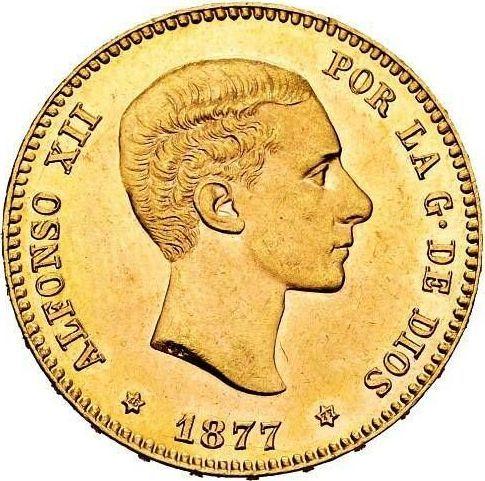 Obverse 25 Pesetas 1877 DEM - Spain, Alfonso XII