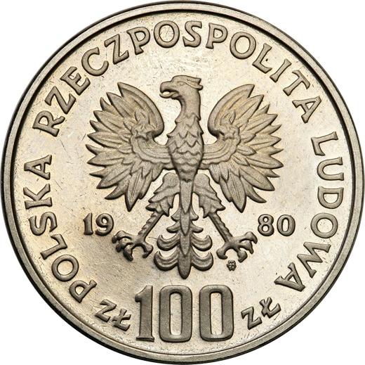 Аверс монеты - Пробные 100 злотых 1980 года MW "50 лет фрегату "Дар Поморья"" Никель - цена  монеты - Польша, Народная Республика