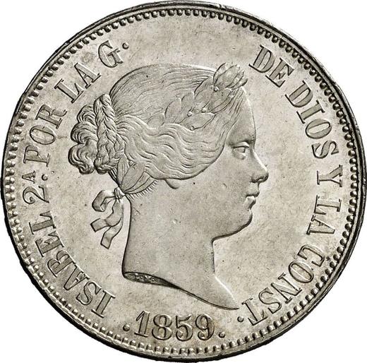 Аверс монеты - 10 реалов 1859 года Шестиконечные звёзды - цена серебряной монеты - Испания, Изабелла II