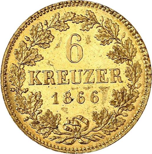Reverso 6 Kreuzers 1866 Oro - valor de la moneda de oro - Baviera, Luis II de Baviera