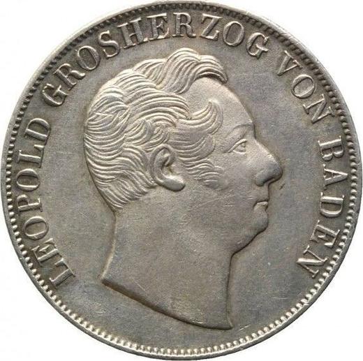 Awers monety - 1 gulden 1851 - cena srebrnej monety - Badenia, Leopold