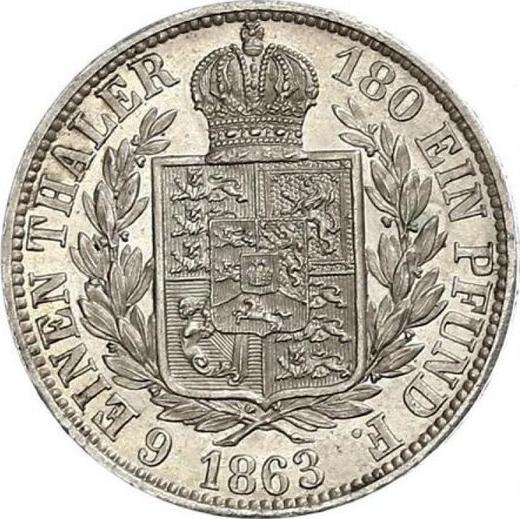 Rewers monety - 1/6 talara 1863 B - cena srebrnej monety - Hanower, Jerzy V