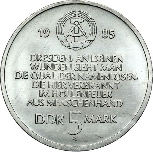 Reverso 5 marcos 1985 A "Iglesia de Nuestra Señora en Dresde" - valor de la moneda  - Alemania, República Democrática Alemana (RDA)