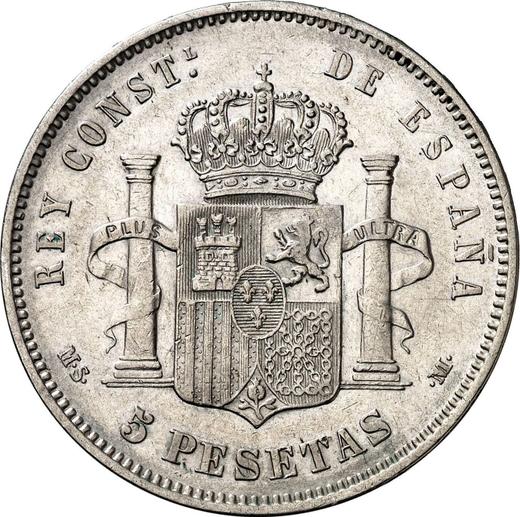 Реверс монеты - 5 песет 1888 года MSM - цена серебряной монеты - Испания, Альфонсо XIII