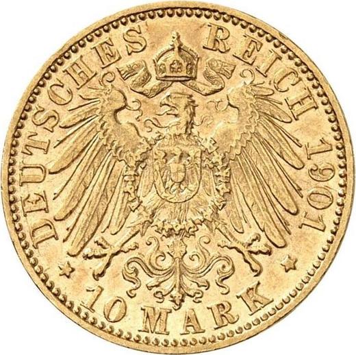 Реверс монеты - 10 марок 1901 года F "Вюртемберг" - цена золотой монеты - Германия, Германская Империя