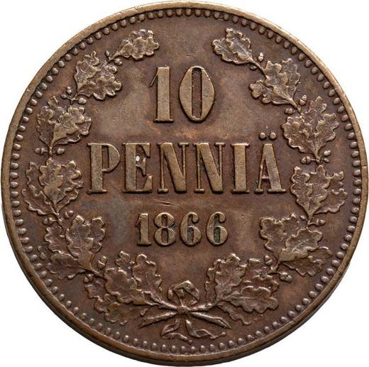 Реверс монеты - 10 пенни 1866 года - цена  монеты - Финляндия, Великое княжество