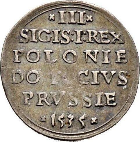 Реверс монеты - Трояк (3 гроша) 1535 года "Эльблонг" - цена серебряной монеты - Польша, Сигизмунд I Старый