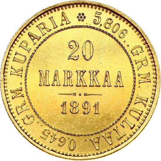 Rewers monety - 20 marek 1891 L - cena złotej monety - Finlandia, Wielkie Księstwo