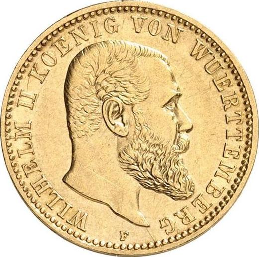 Anverso 10 marcos 1893 F "Würtenberg" - valor de la moneda de oro - Alemania, Imperio alemán